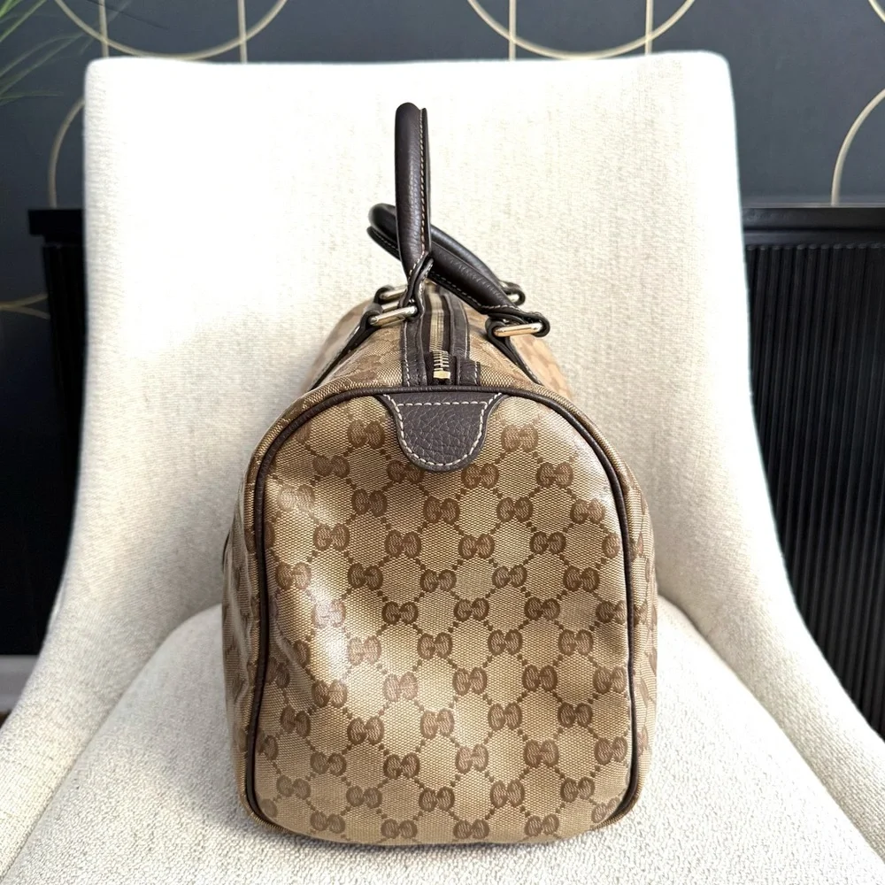 Authentic Gucci Joy Boston bag brown monogram coated canvas medium size